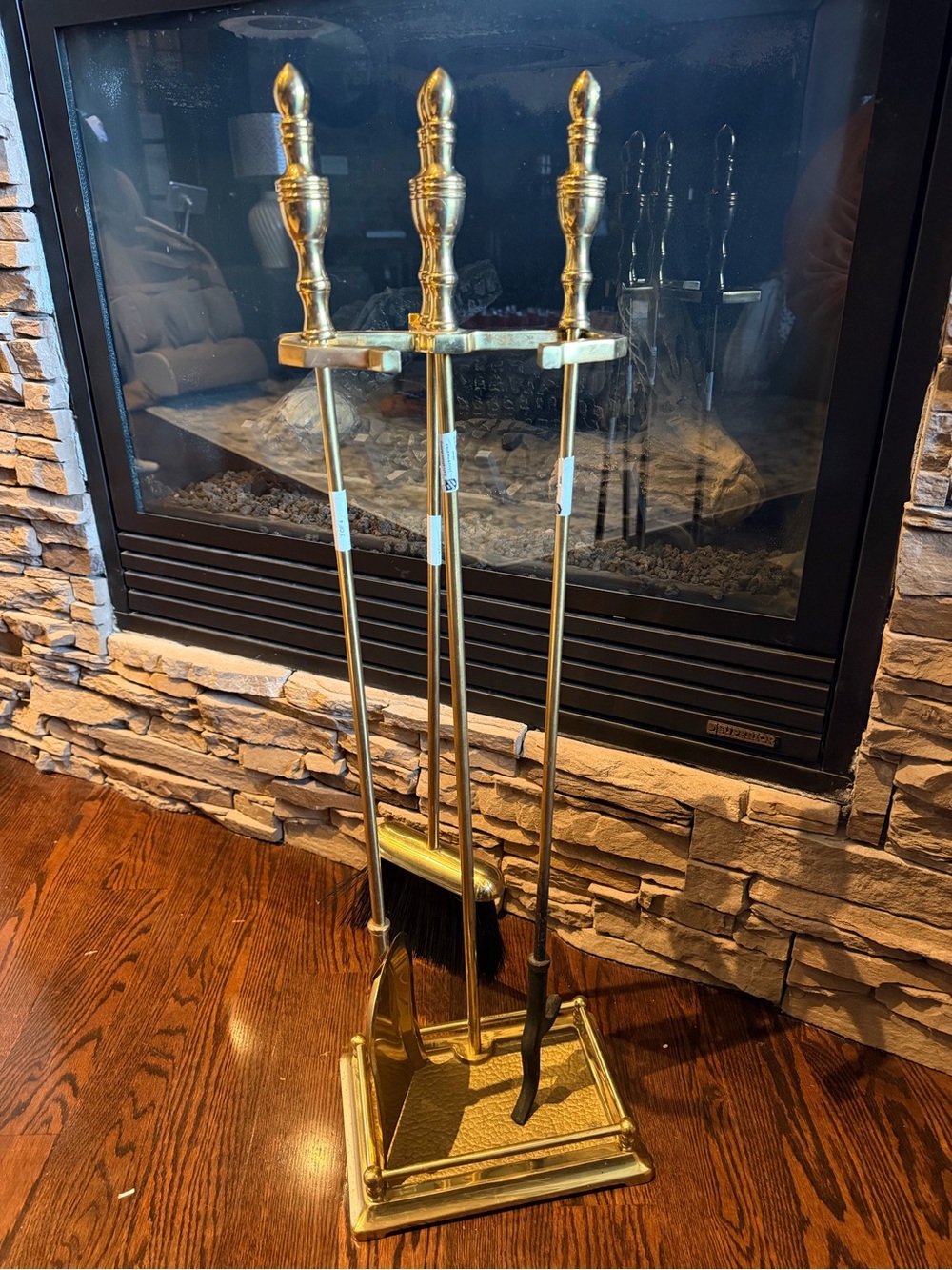 Mid Century Soild Brass Fireplace Tool Set 3 Piece Poker, Shovel, & Broom - 30"